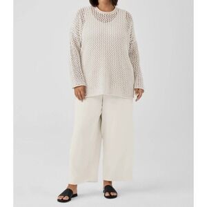 New Eileen Fisher Georgette Crepe Straight Ankle Pant 100% Silk Bone 3X